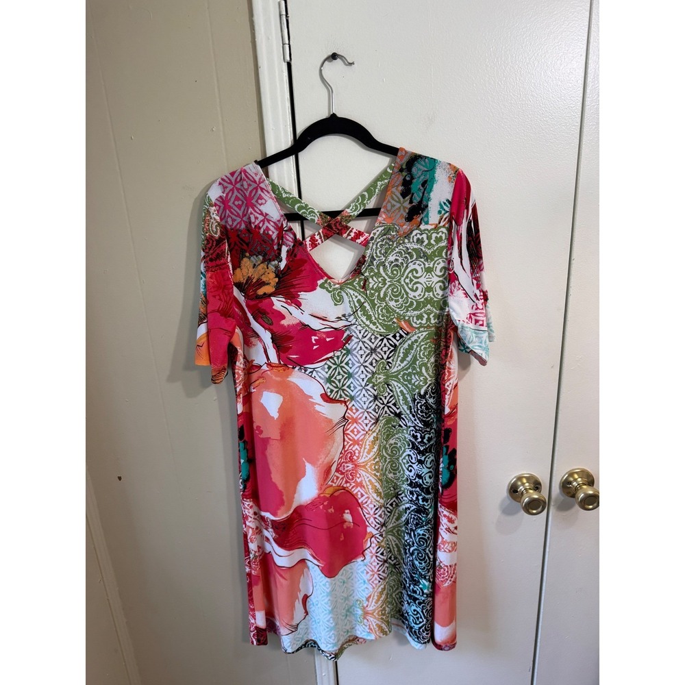 Chicos Abstract Colorful Floral V-Neck Shift Dress Womens Size 2 Large Vibrant - Picture 6 of 14